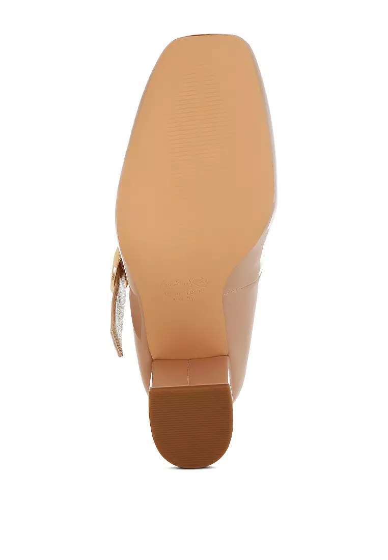 Sandal Mary Jane Hak Blok Warna Beige