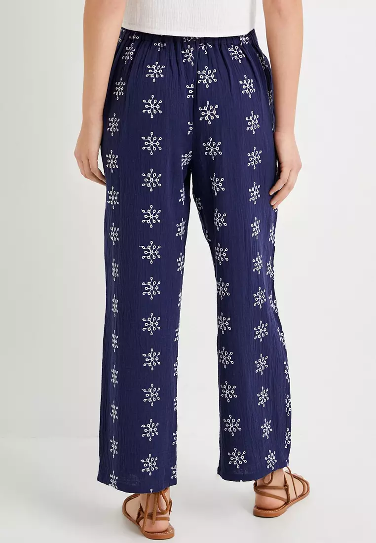Embroidered Wide Leg Trousers