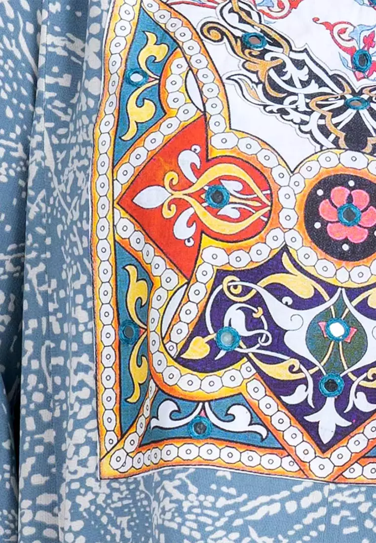 Le Reve 传统花卉印花喇叭形束腰外衣