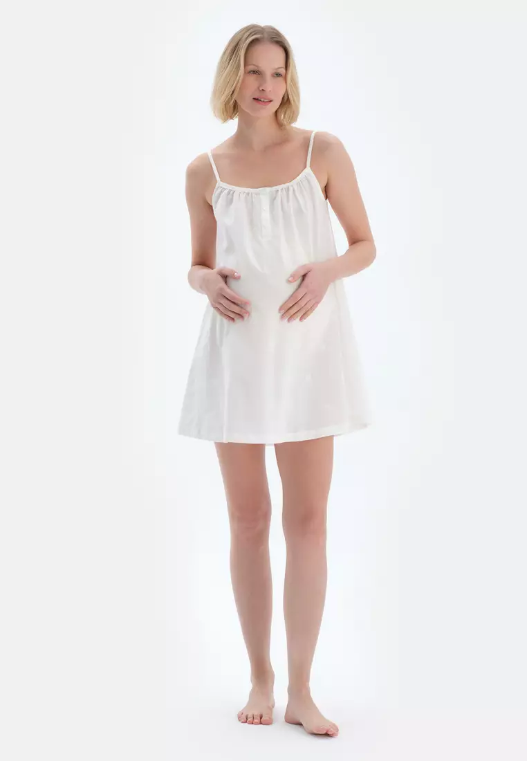 White Nightie, V-Neck, Regular, Strappy Sleepwear for Women