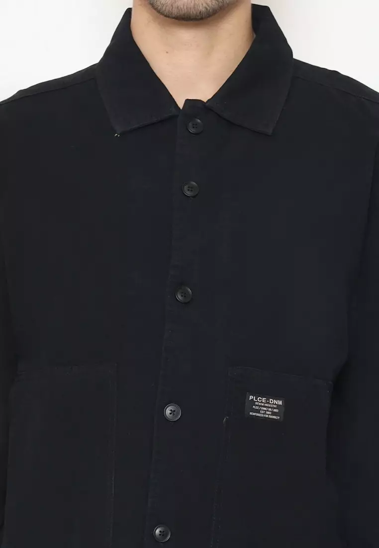 POLICE Kemeja Polos Semi Jaket Blue Black Regular Fit Lengan Panjang Pria