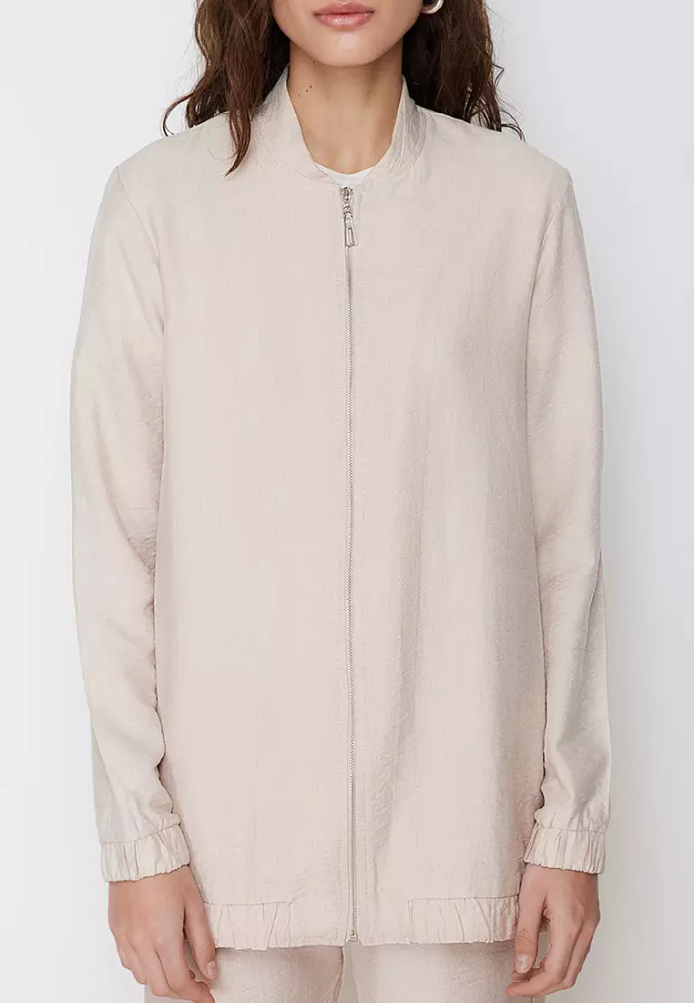 Beige Linen Look Tunic-Pants Woven Bottom Top Set TCTSS24US00016