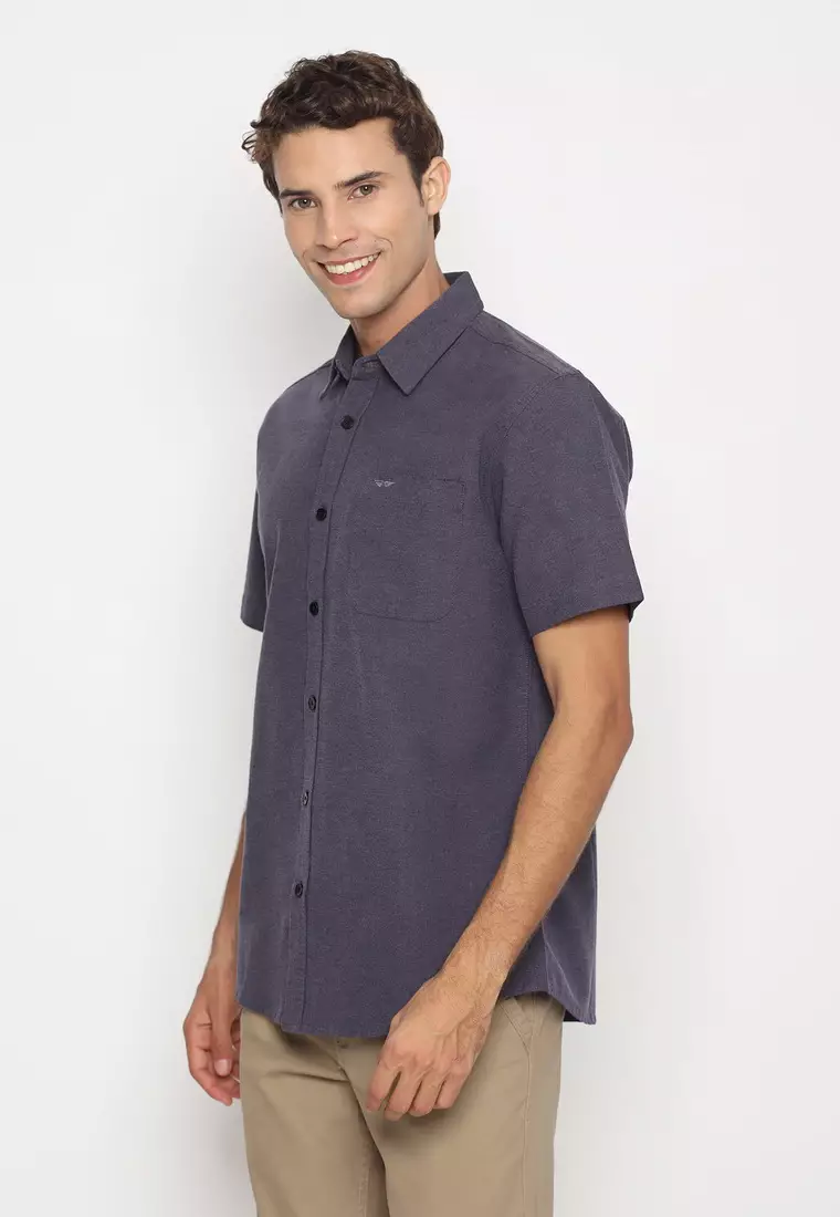 RBJ Kemeja Polos Cotton Ungu Tua Regular Fit Pria