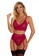 LYCKA red LEB1408-Lady Sexy Lace Lingerie Sleepwear Two Pieces Set-Red 841D8USC726B31GS_2