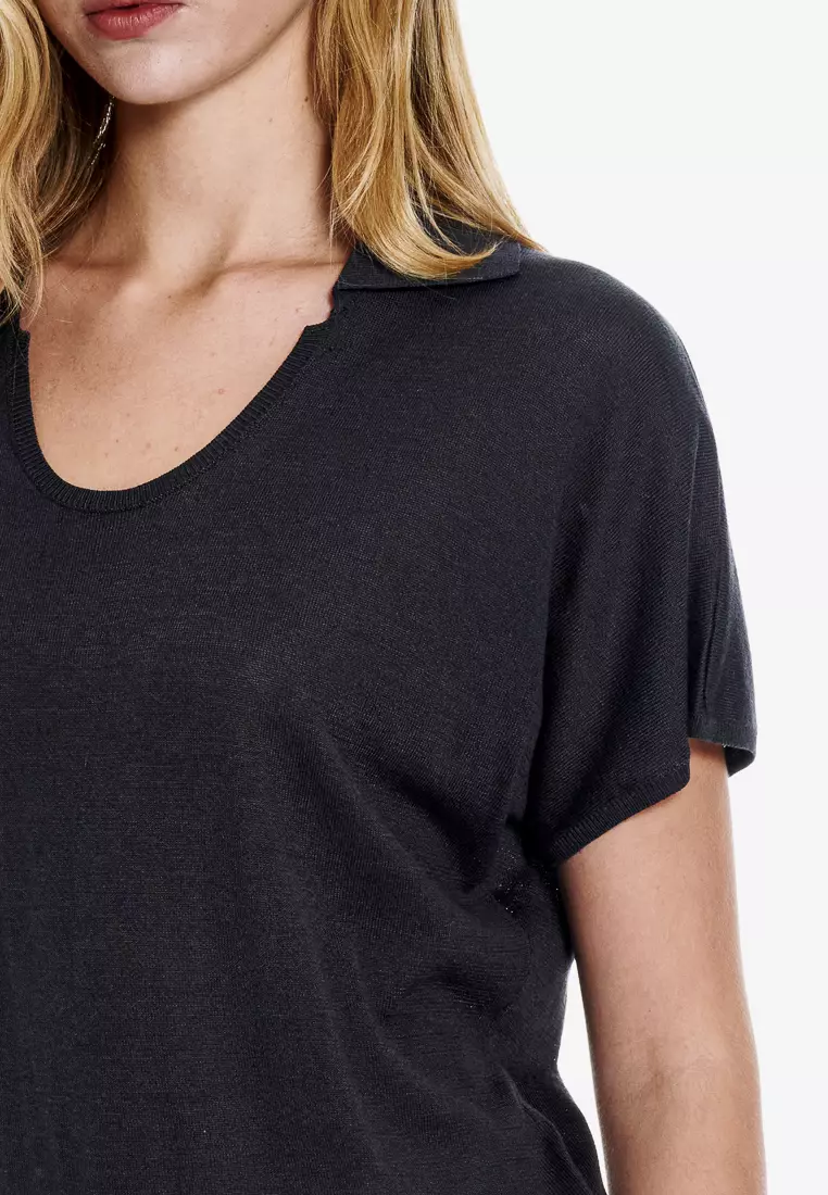 爵士灰U領連肩袖針織衫