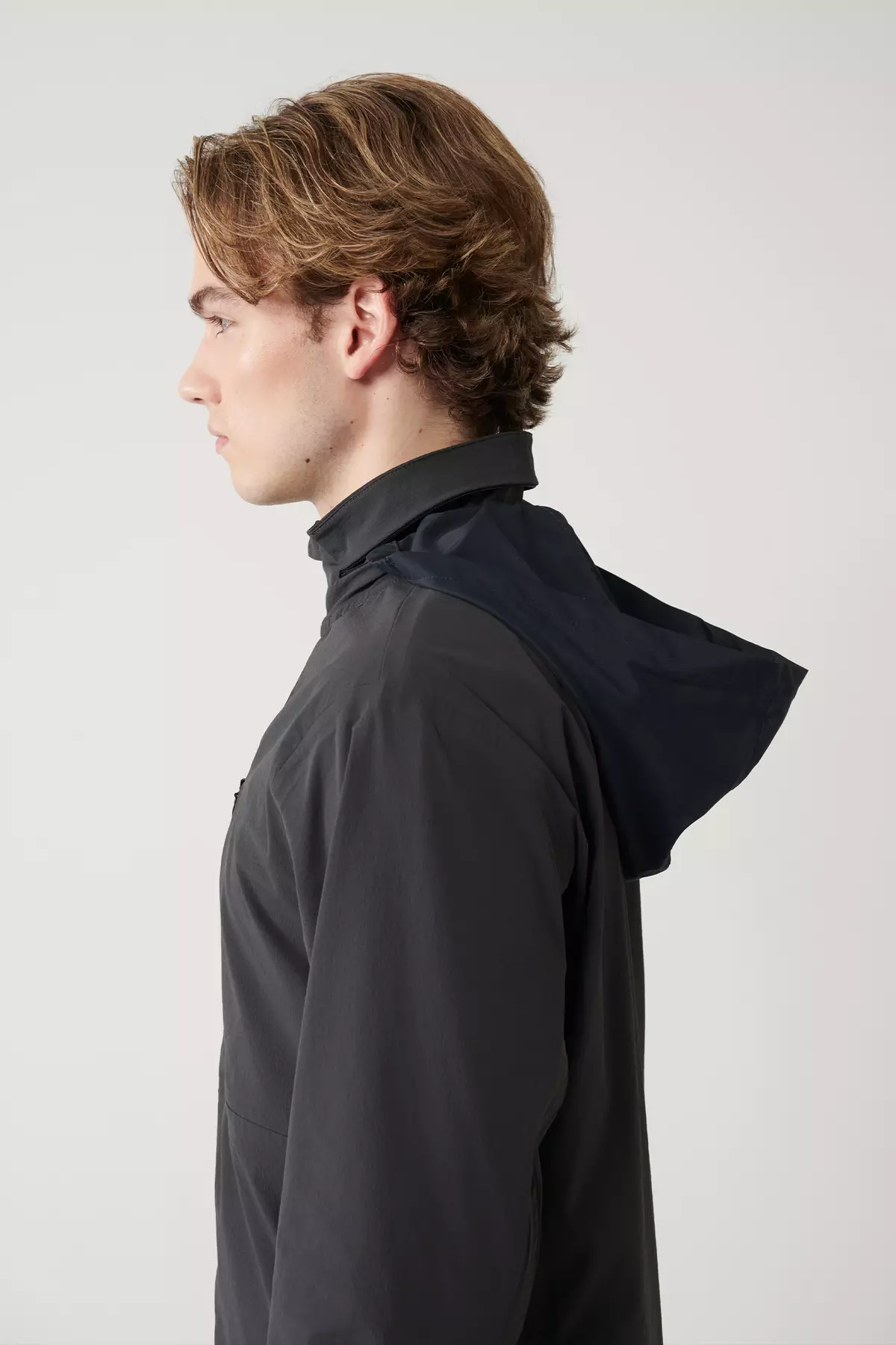 Men'S Anthracite Mock Neck Hooded Zippered Water Repellent Bi-Stretch Comfort Fit Coat A41Y6035