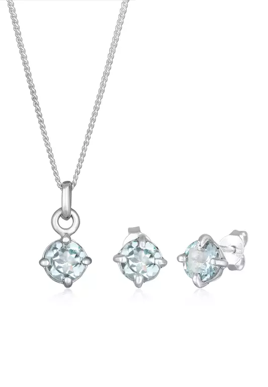 Jewelry Set Solitaire Pendant Set Stud Earrings Topaz