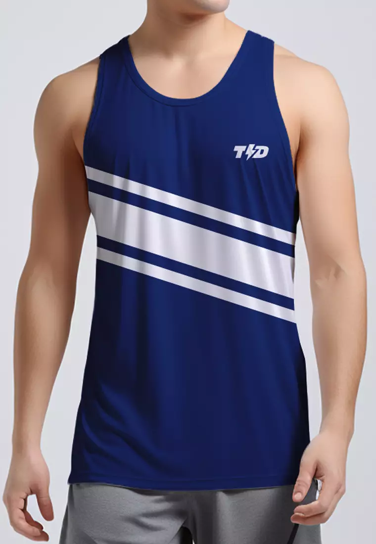 MSA92 Kaos Kutung Lari Navy Biru Putih Tank Top Pria 3lines Td Bolt