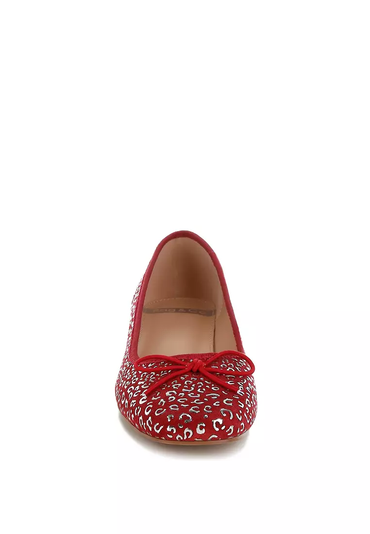 Sepatu Balerina Hak Blok Motif Macan Tutul dalam Warna Merah DK