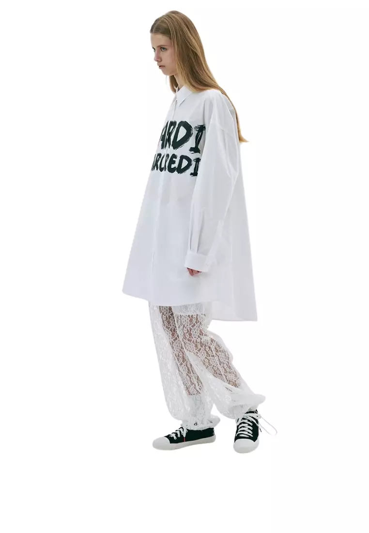Oversize Shirt Brush Logo Contrast - White