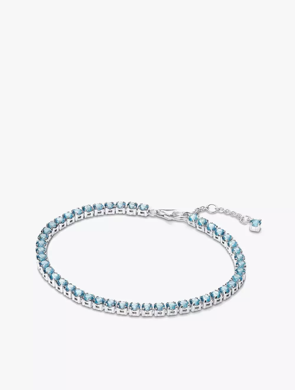 Sterling silver tennis bracelet with aquamarine blue crystal