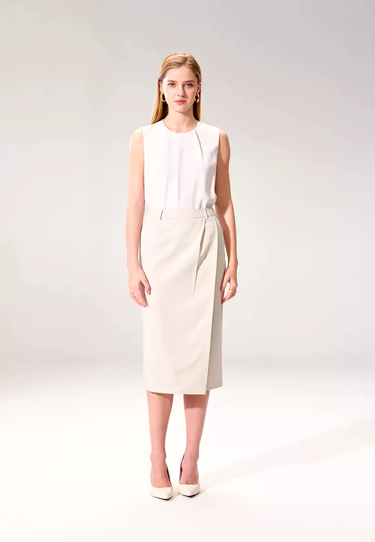 Apricot Front Pleat Sleeveless Top