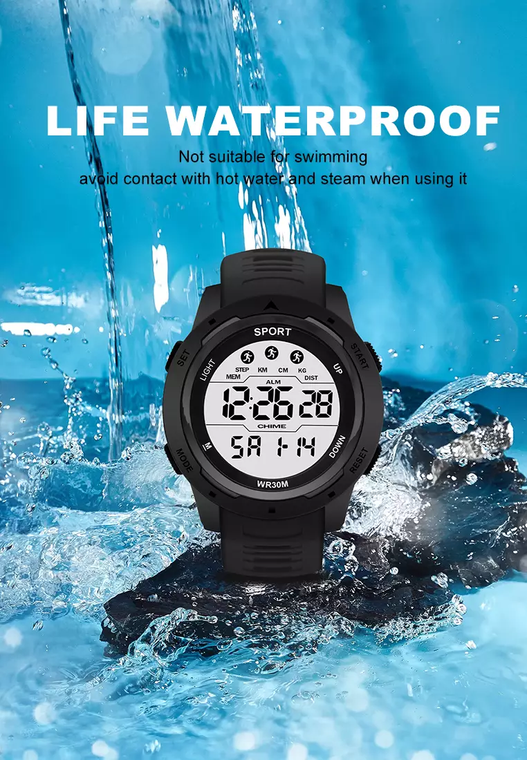 Jam Tangan Pria Digital Olahraga Mode Tali Silikon Alarm Jam Tangan Cowok black