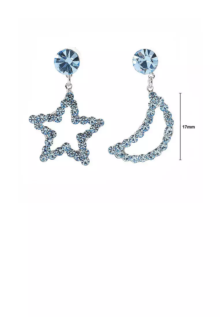 Star & Moon Earrings with Light Blue Austrian Element Crystals and CZ bead