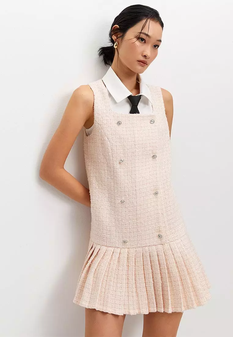 Pleated Tweed Dress
