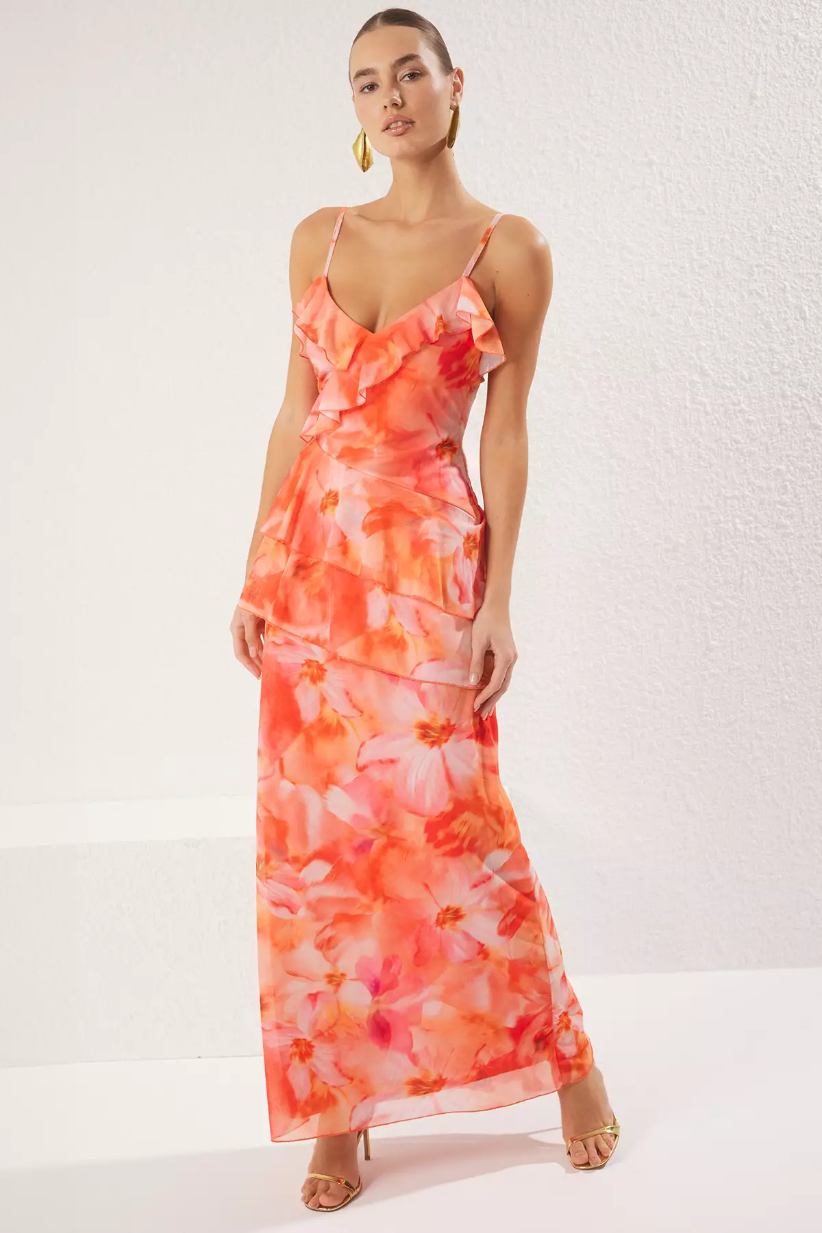 【正規通販】 Buy Trendyol Multicolored A-Line Floral Flounce Tulle スカート