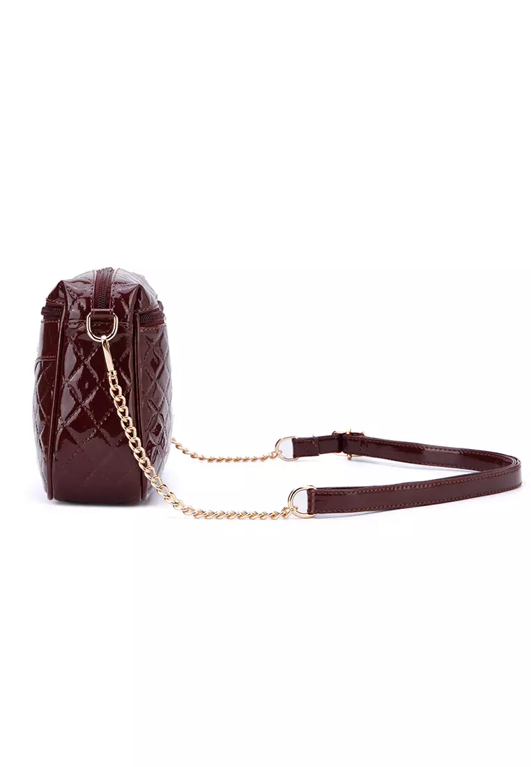 Strawberry Queen Coco Sling Bag with Gold Chain Strap (Metallic BO, Dark Brown)