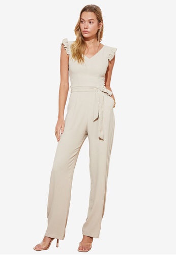 Trendyol Frilly Sleeve Detail Belted Jumpsuit | ZALORA Malaysia