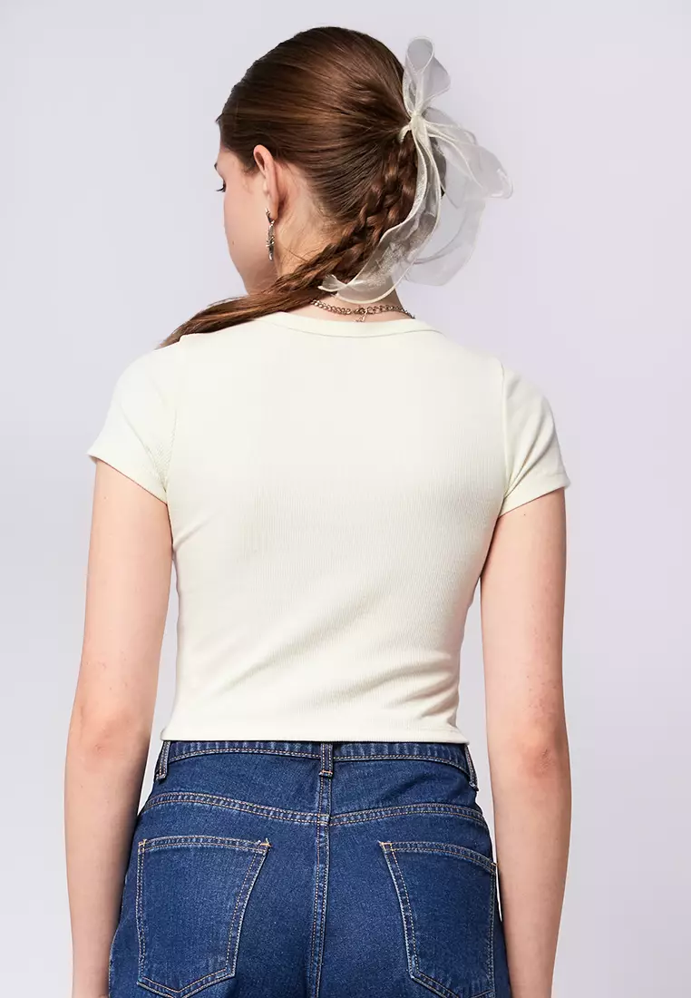 Round Neck Crop Rib T-Shirt