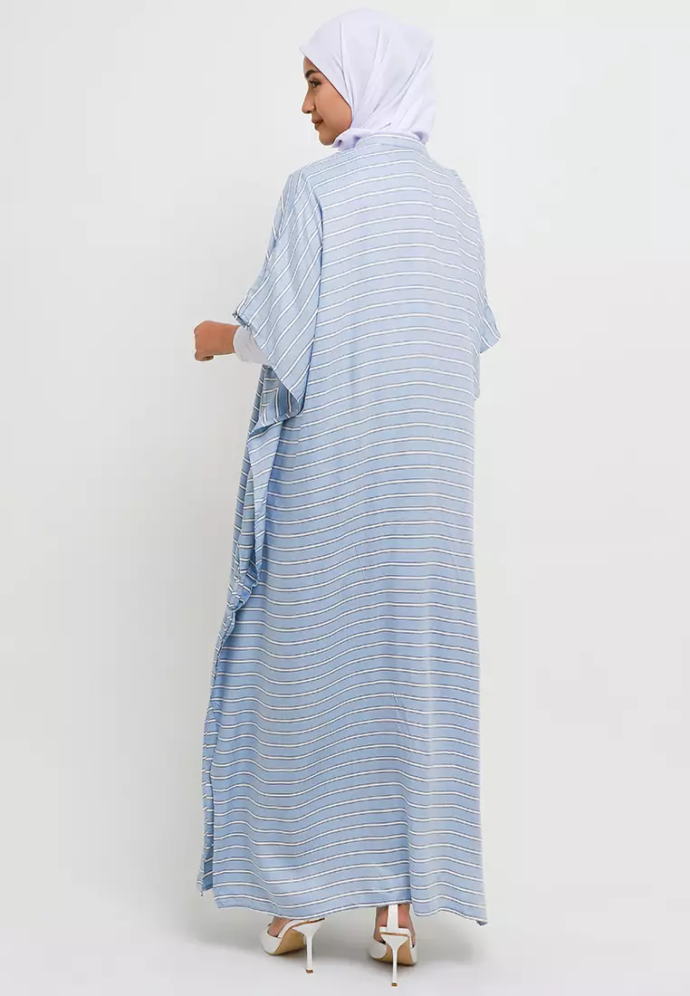 MFMW Horial Kaftan Biru Motif Garis