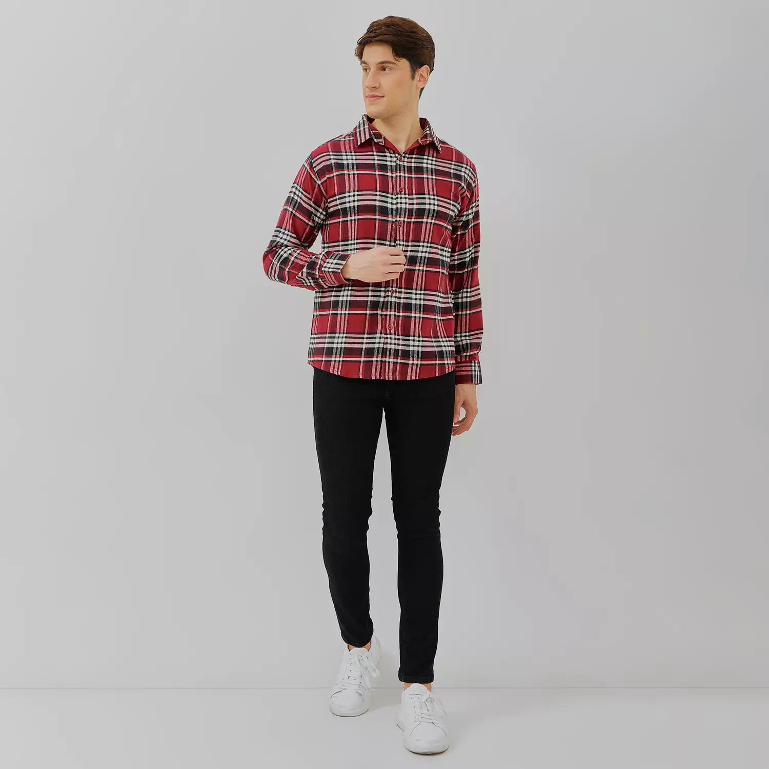 PAULMAY Kemeja Flanel Pria Lengan Panjang Merah 6713