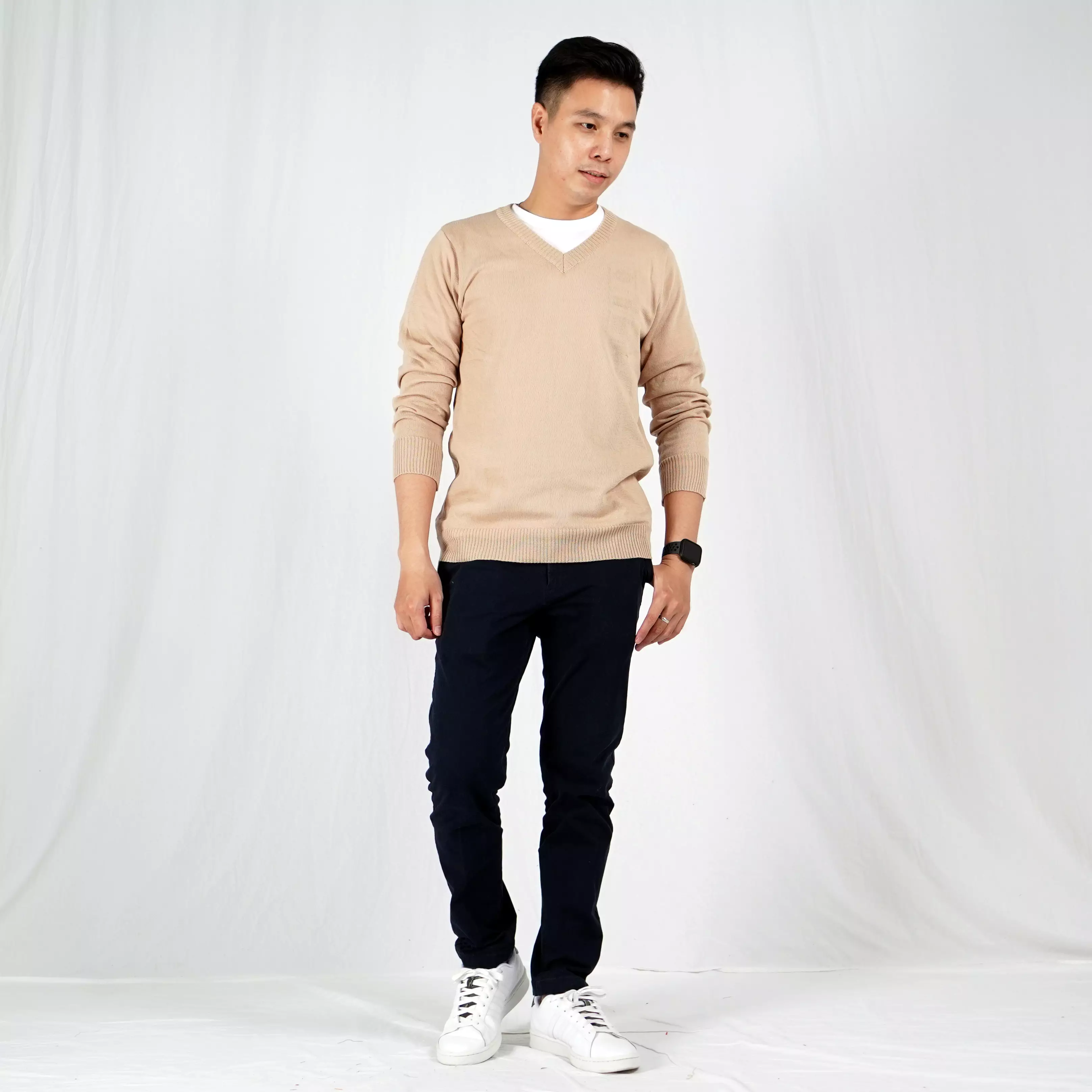 OKECHUKU Vleur Sweater Rajut / Switer Knit Pria Katun Basic Polos Leher V Neck