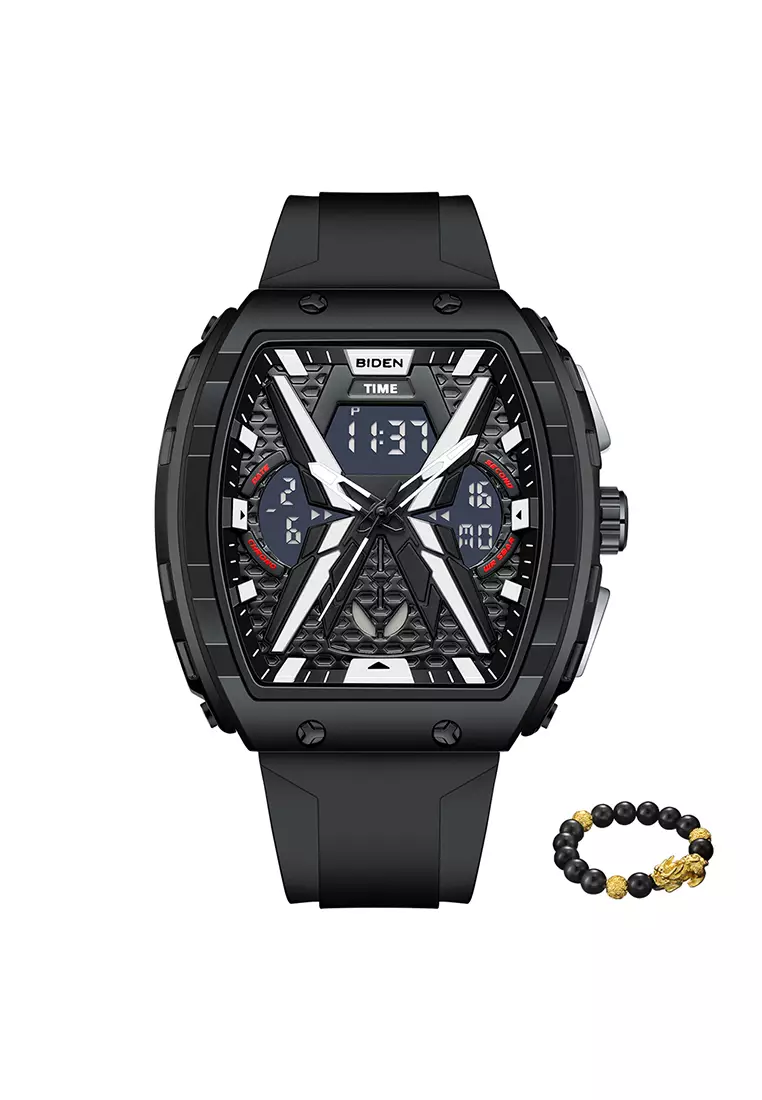 Jam Tangan Pria Original Multifungsi Analog & Digital Anti Air Tali Silicone Jam Tangan Cowok Blacksilver