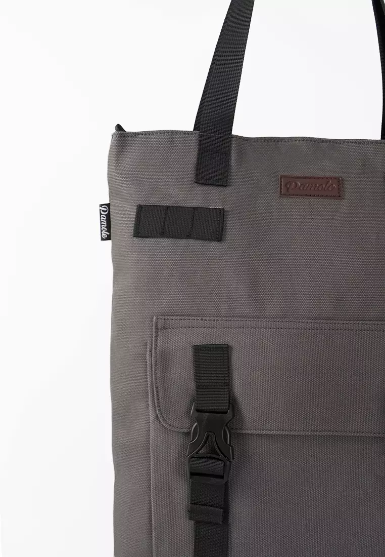 Tas Tote Bag Wanita Bahan Kanvas Penutup Resleting Yarra Series - Abu