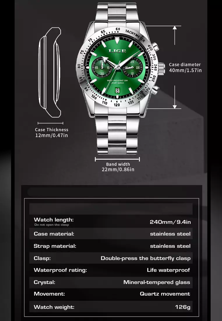 Chronograph Unisex Stainless Steel Quartz Watch, Steel Bracelet