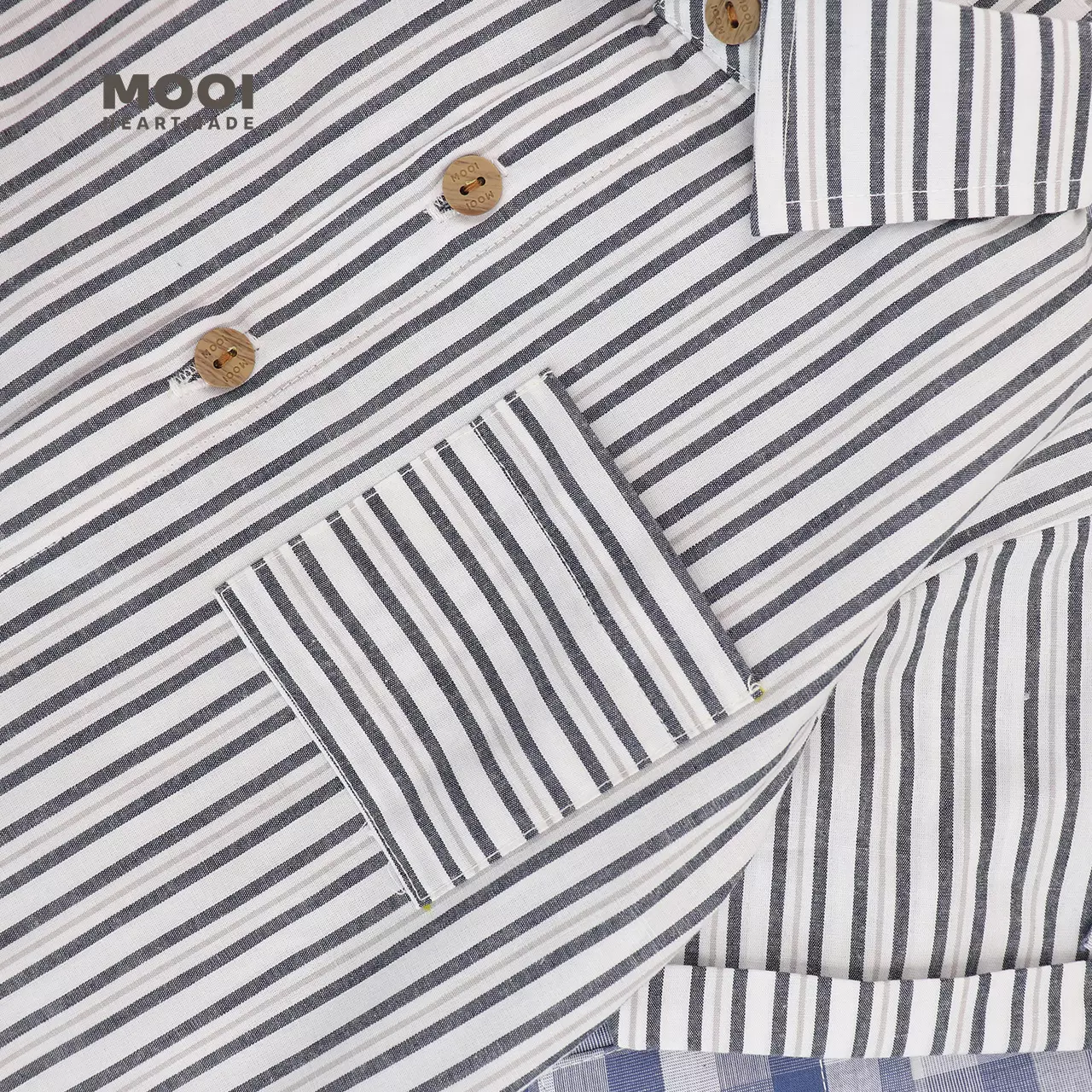 Mooi Kemeja Anak Laki-laki Kemeja Katun Motif Dion Striped Shirt - Light Green