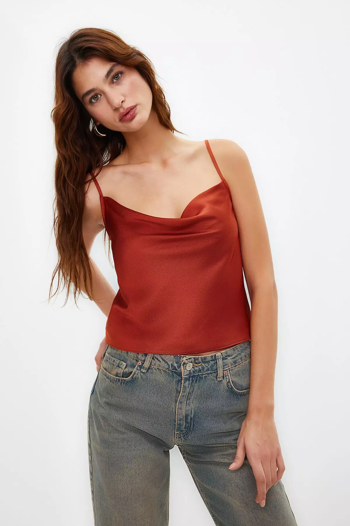 Tile Strap Lace Collar Satin Woven Blouse TWOSS19BB0161