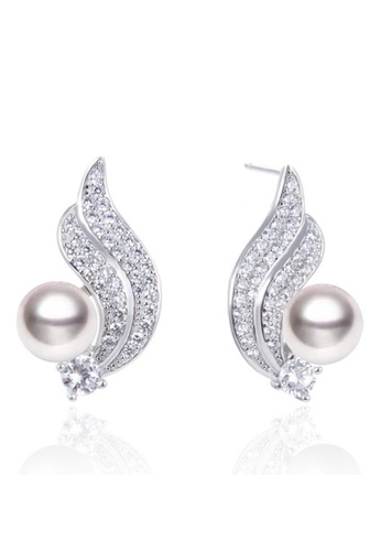 XAFITI silver Wave Diamond Pearl Stud Earrings C2A0AAC5C65979GS_1