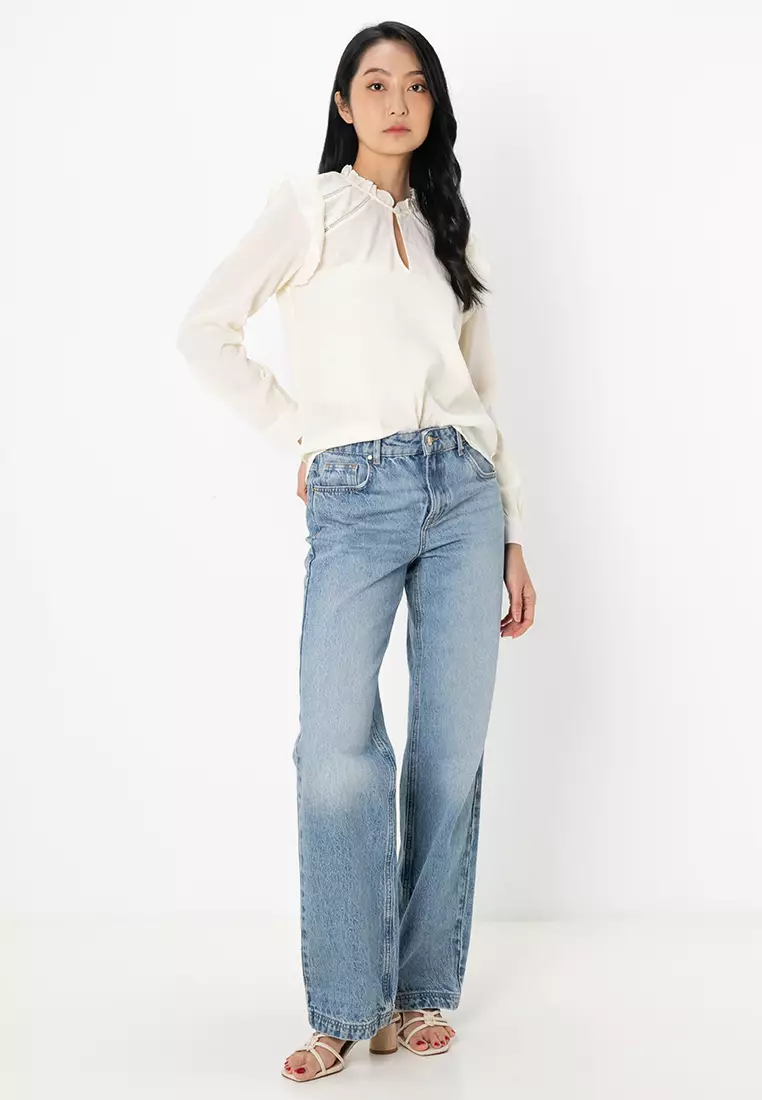 Femi Long Sleeves V-Neck Frill Top