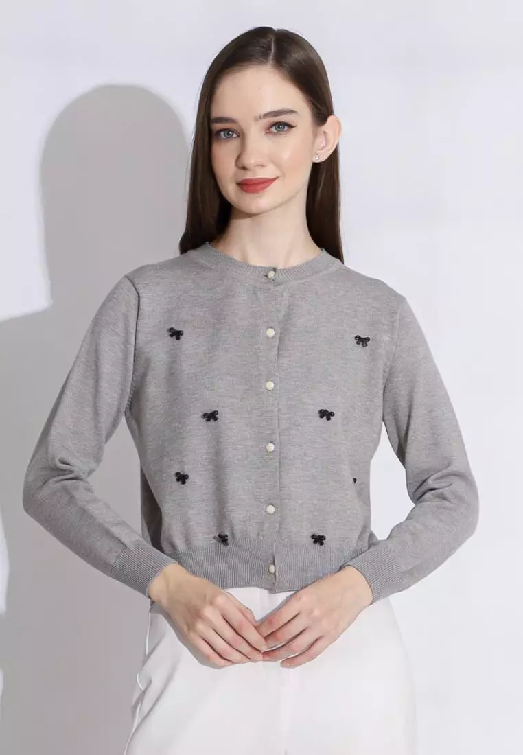 Mary quilting knit jacket gray ANDMARY】Mary quilting knit