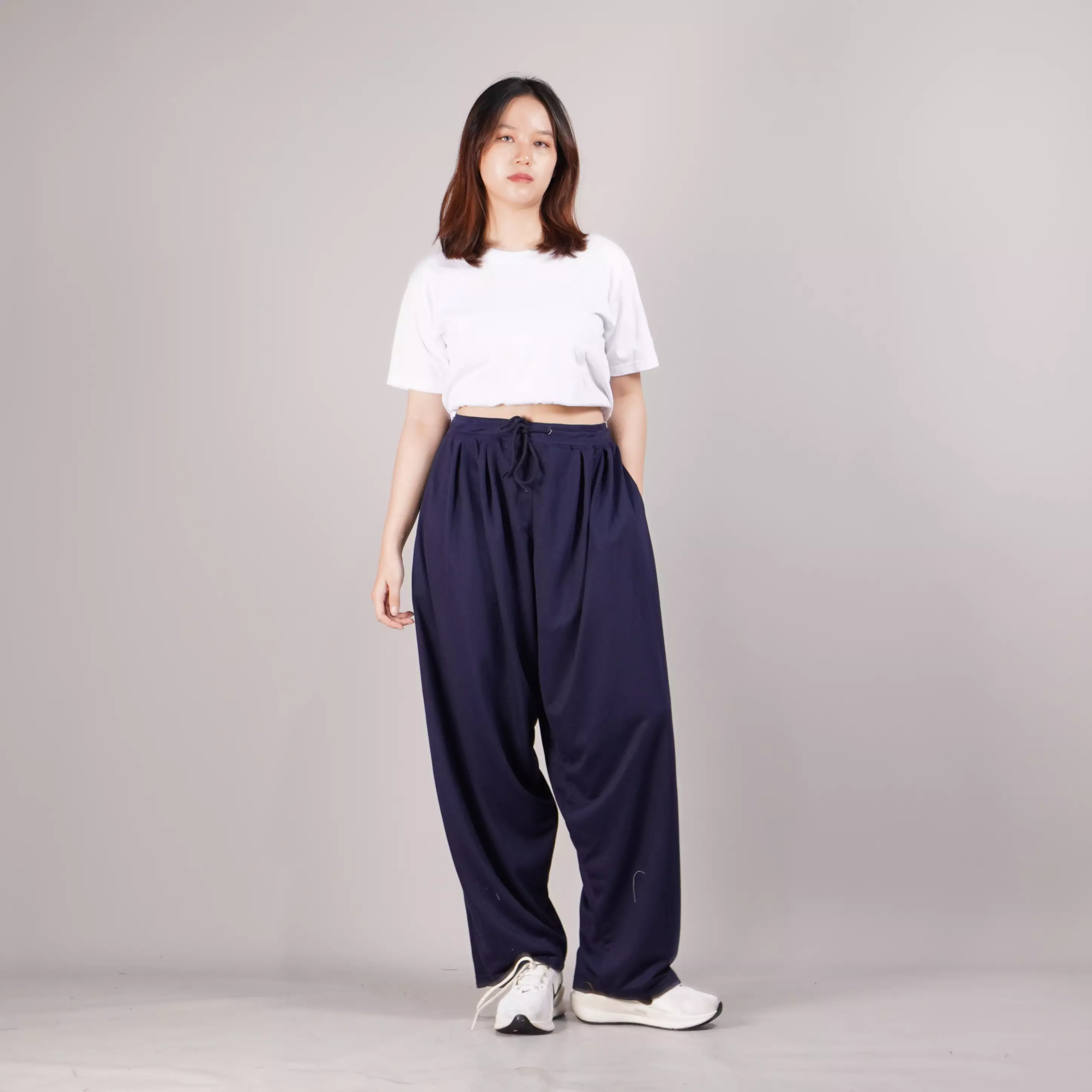 BAGGY PANTS Celana Wide Leg Baggy Pants Celana Kaki Lebar Wanita - NAVY