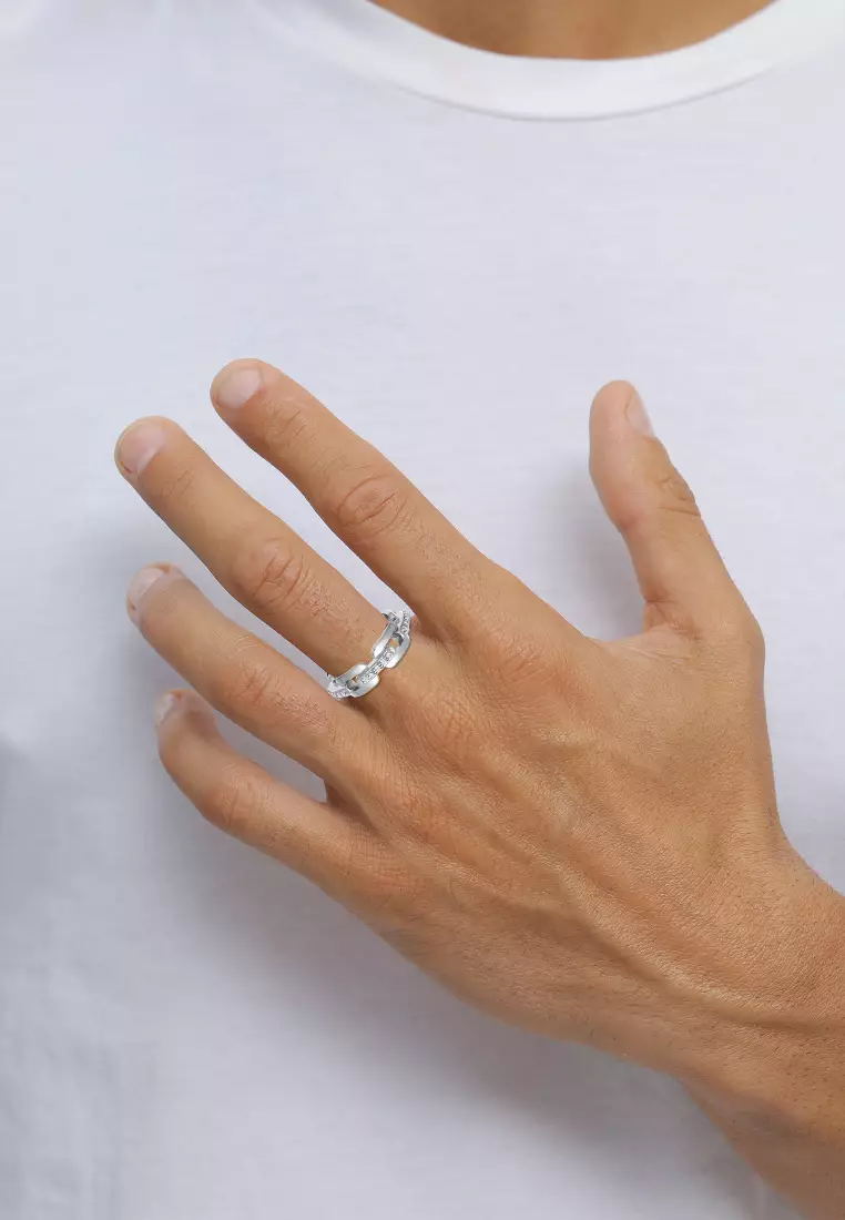 Ring  Man Chain Design Zirconia Crystals