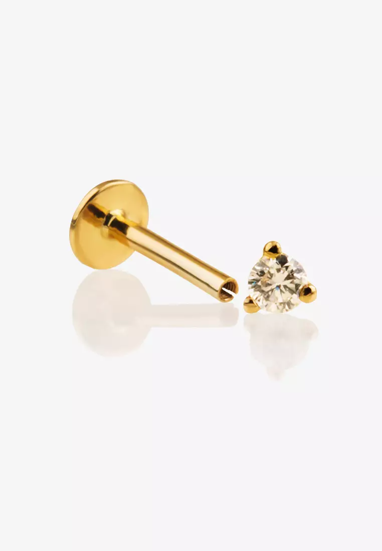 Single Diamond Mini Stud Flatback 14k Gold