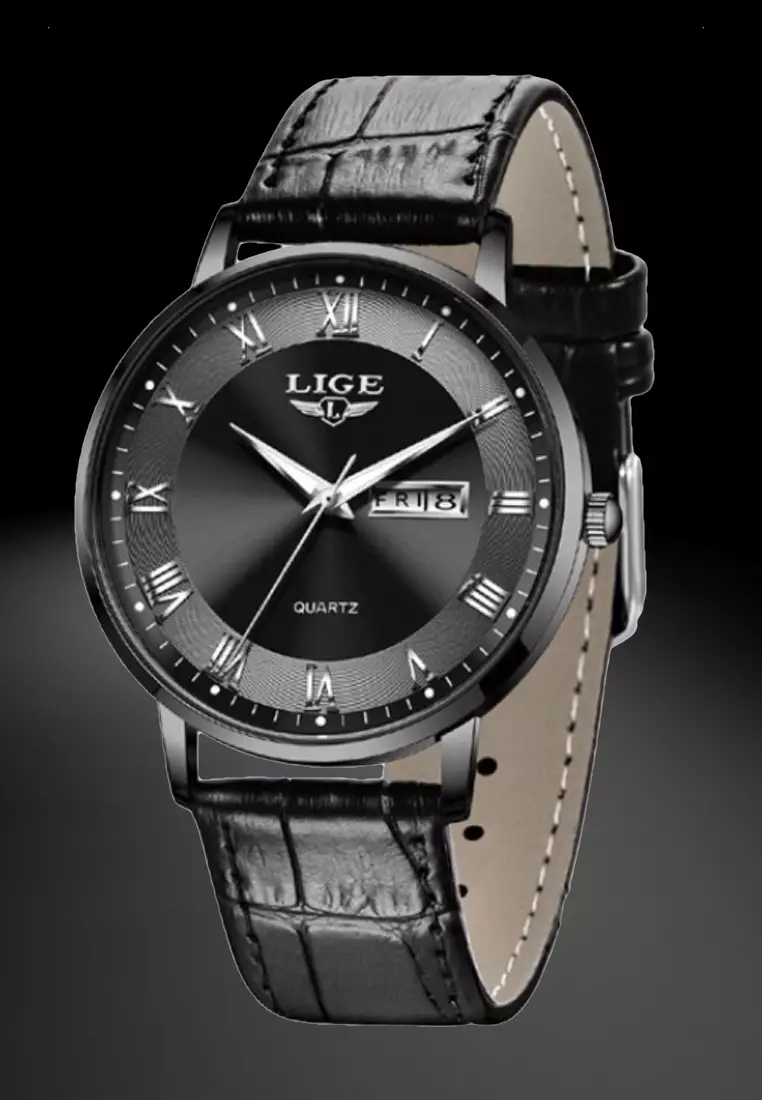 Lige watch black hot sale