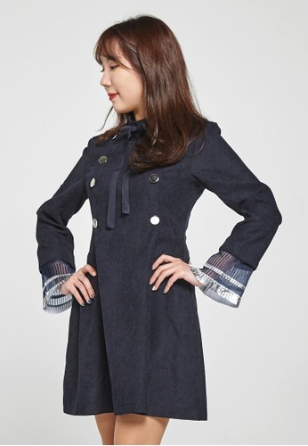 韓流時尚 透明esprit holdings袖鈕扣迷笛連衣裙 F4016, 服飾, 洋裝