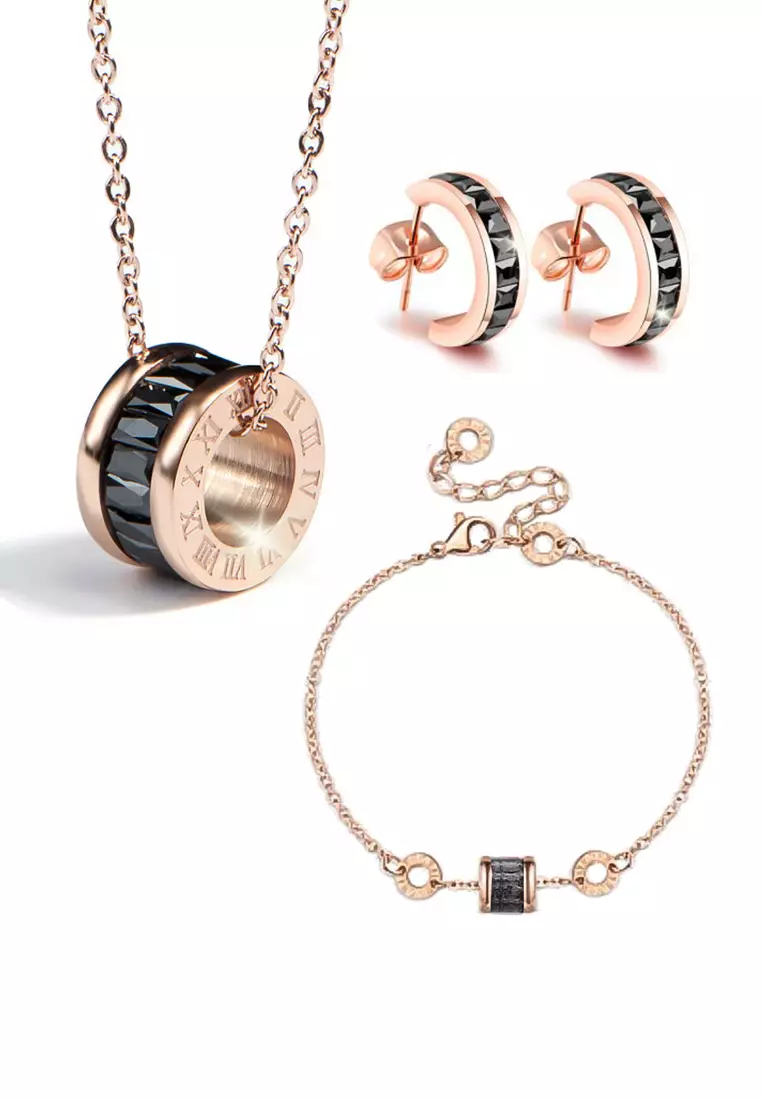 CELOVIS - Oceane Black Cryolite Necklace + Bracelet + Earrings Jewellery Set