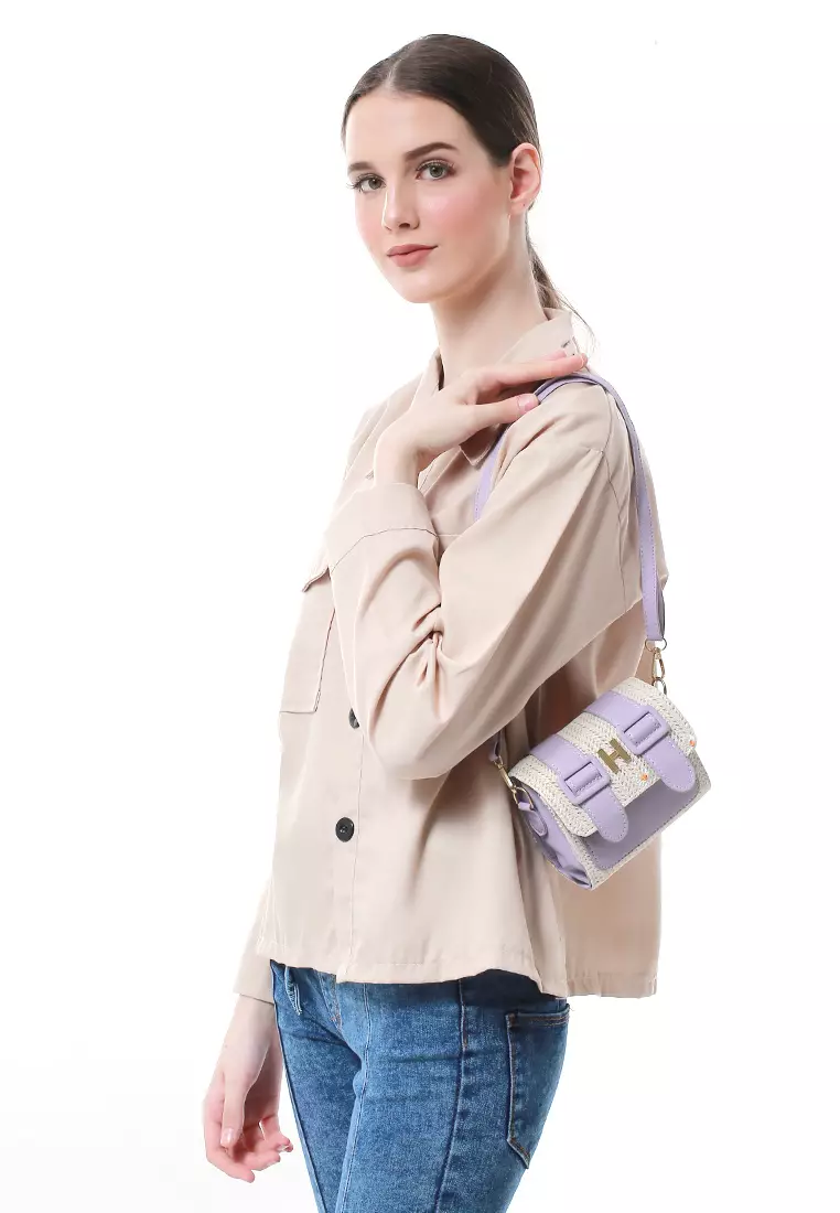 Eilaria Tas Selempang Wanita Sling Bag Mini Uniqe Design Material Leather ORIGINAL - Purple
