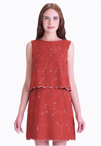 Coral Embroidered Dress