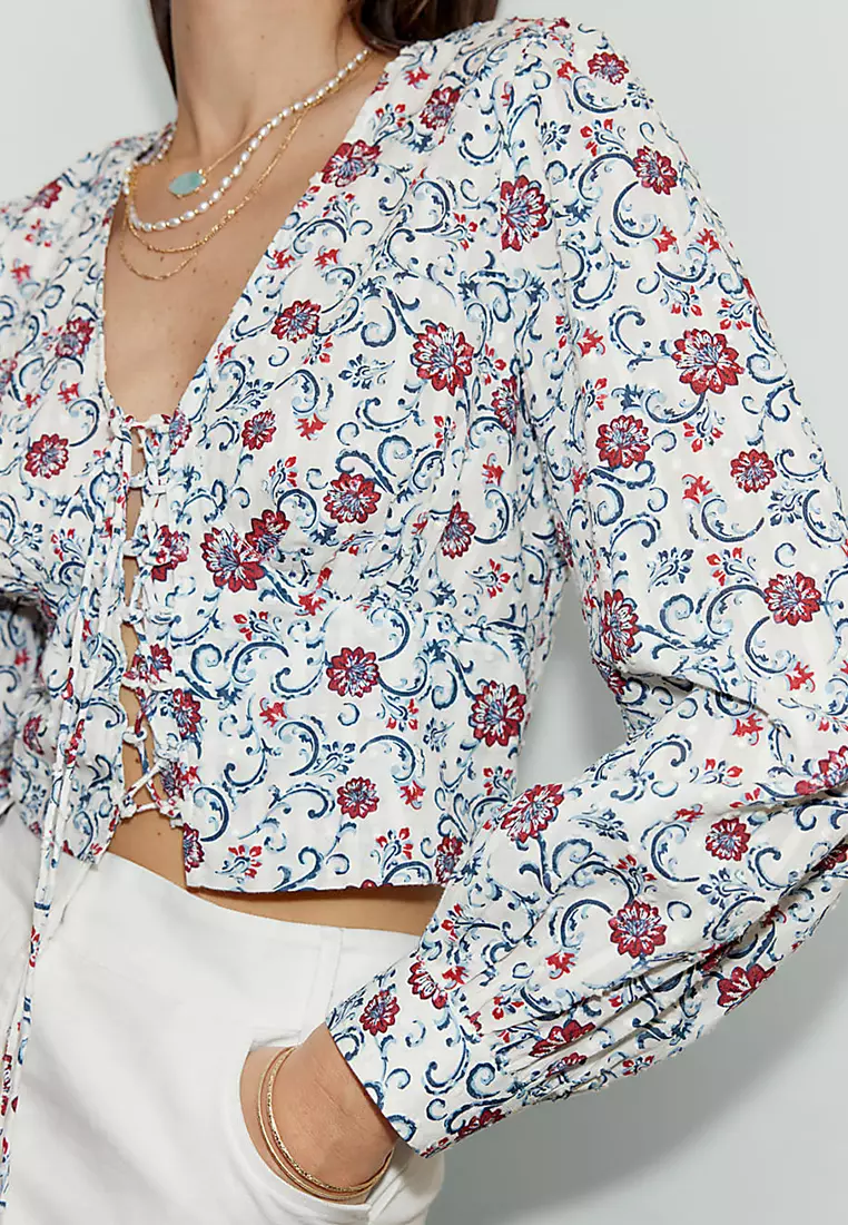 Pure Cotton Tie Front Printed Top