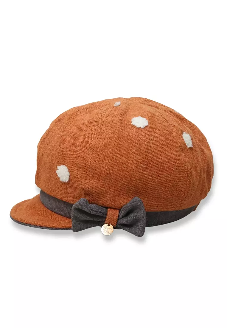 Zello Topi Beret Anak Perempuan Motif Pita Polkadot Children Hat Retro Design Material Cotton ORIGINAL - Orange