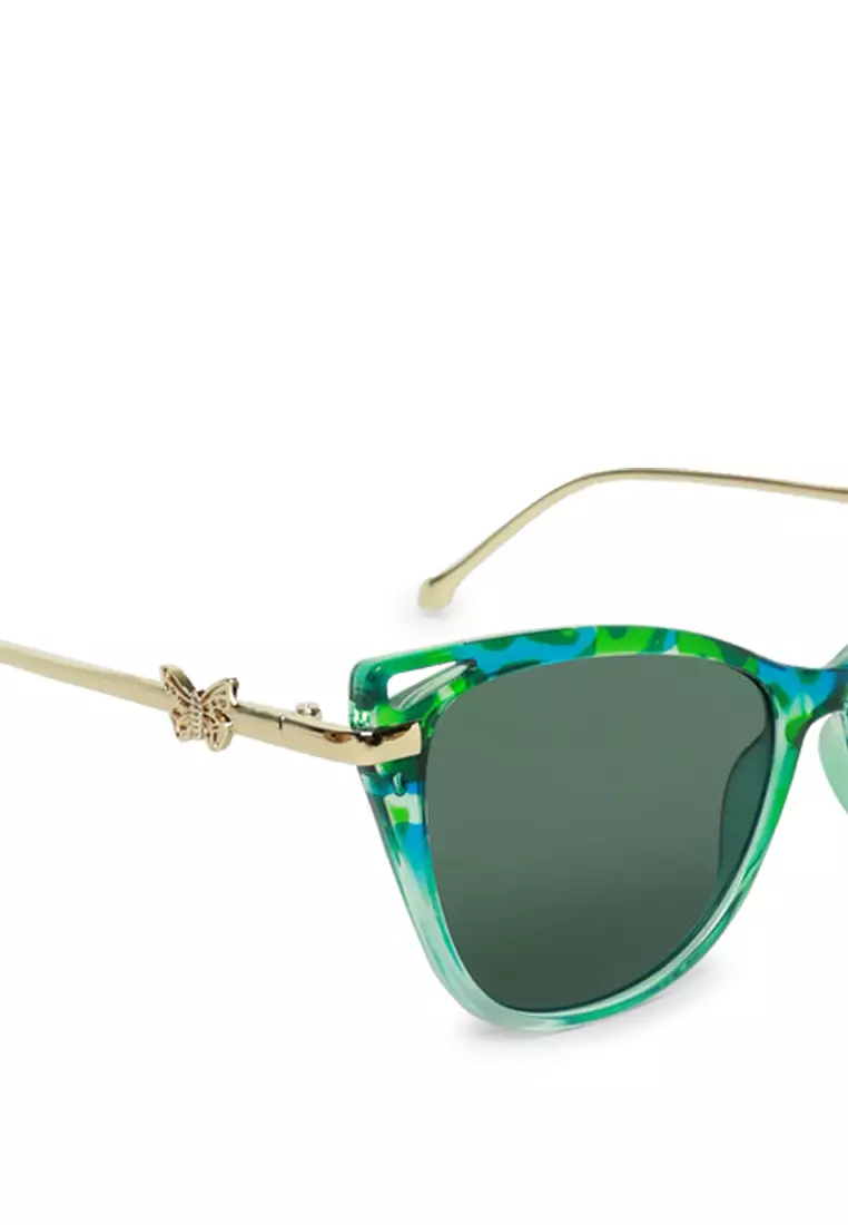 Kacamata Hitam Mata Kucing Retro berwarna Hijau