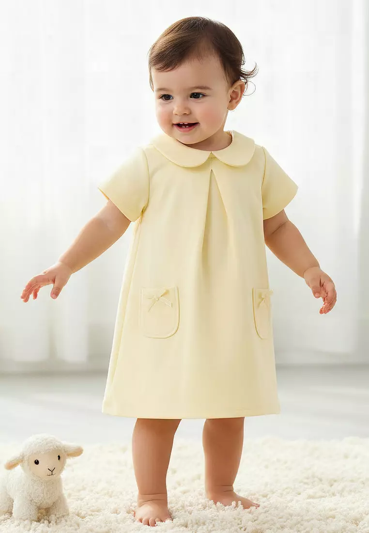 Babyshop Juniors Peter Pan Collar Short Sleeve Dress With Bow Accent