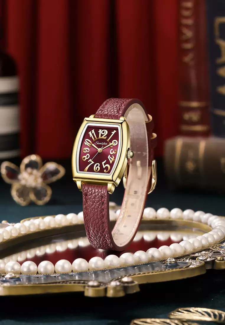 Jam Tangan Wanita Simple Original Korea Tali Kulit Anti Air Jam Tangan Cewek Red