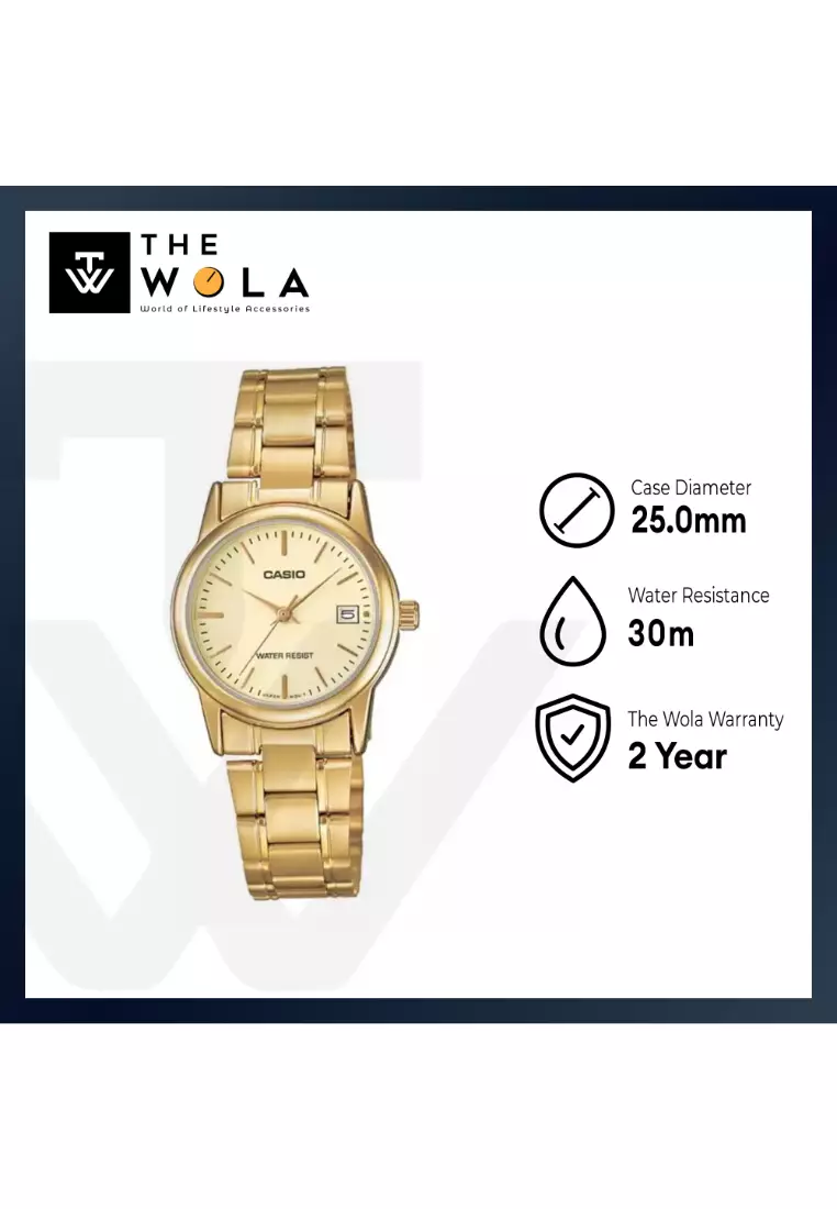 LTP-V002G-9A Women Analog Watch Gold Stainless Steel Strap
