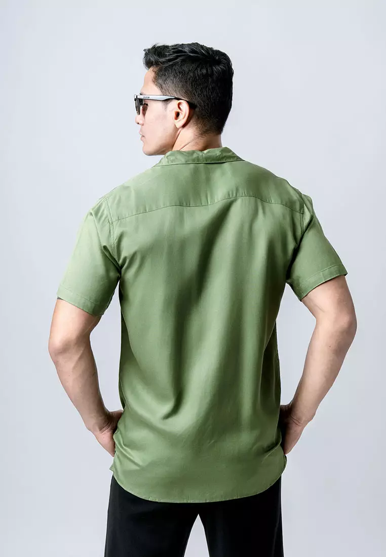 Cuban Viscose Dark Sage Green Casual Shirt