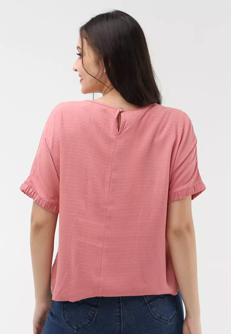 Textured Woven Short Sleeves Blouse